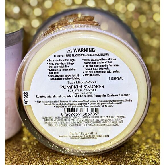 Lot of 2 Bath & Body Works Pumpkin S'mores Large 3-Wick Scented Candle 14.5oz - Picture 5 of 5